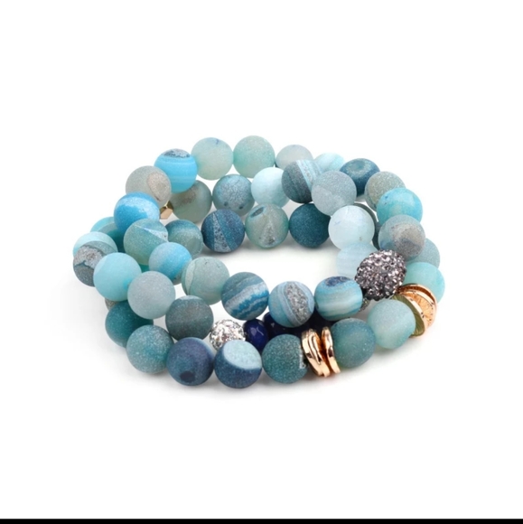 Lovely 3Pcs/Set Natural Druzy Gem Stone Bracelets - Picture 3 of 6